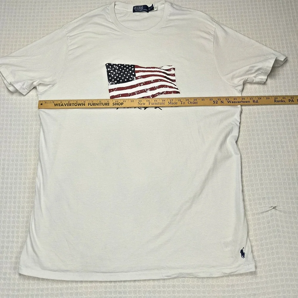 Polo Ralph Lauren Mens 2XLT Off White American Flag Graphic‎ T-Shirt Tall Fit